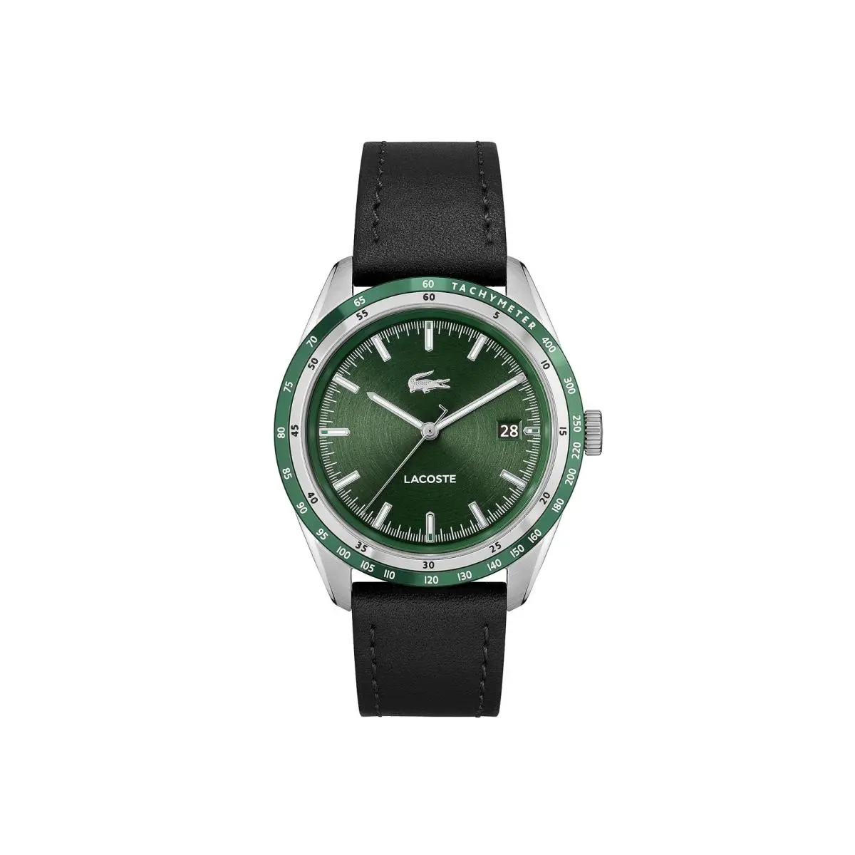 Lacoste Everett Men`s Stainless Steel with Black Leather Strap Model: Green