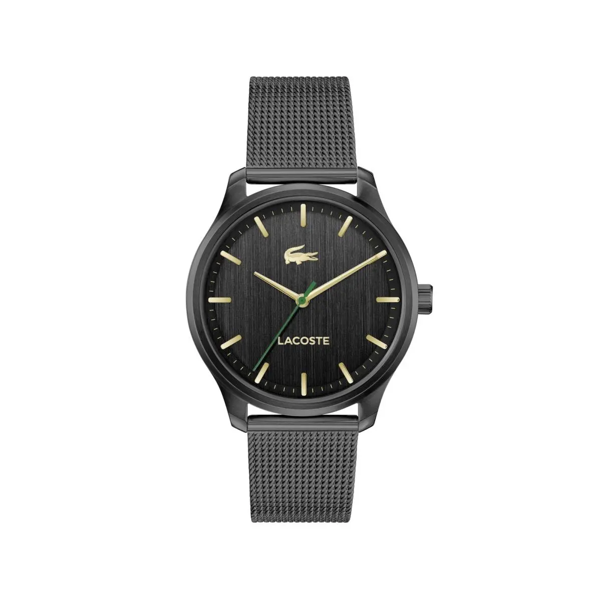 Lacoste Lisbon Men`s 3H Quartz Watch Stainless One Size Black Gold Mesh