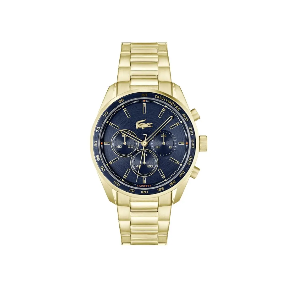 Lacoste Boston Men`s Chronograph Watch - Classic Stainless Steel Blue Gold