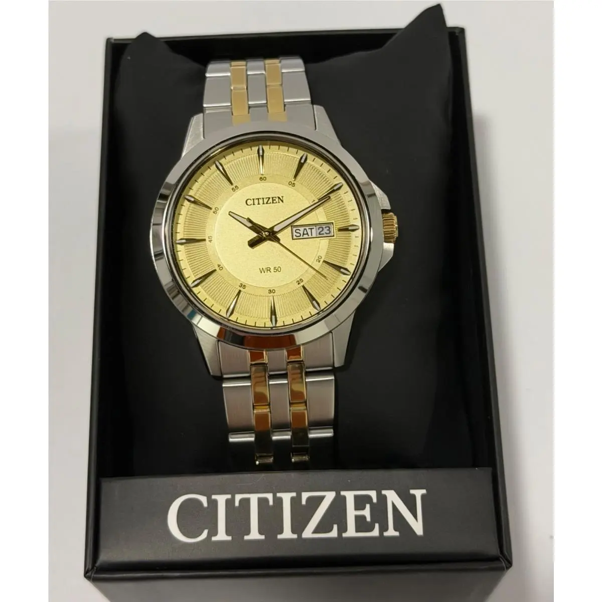 Mens Quartz Two Tone Stainless Steel Gold Dial Day Date Watch BF2034-56P by Citizen
