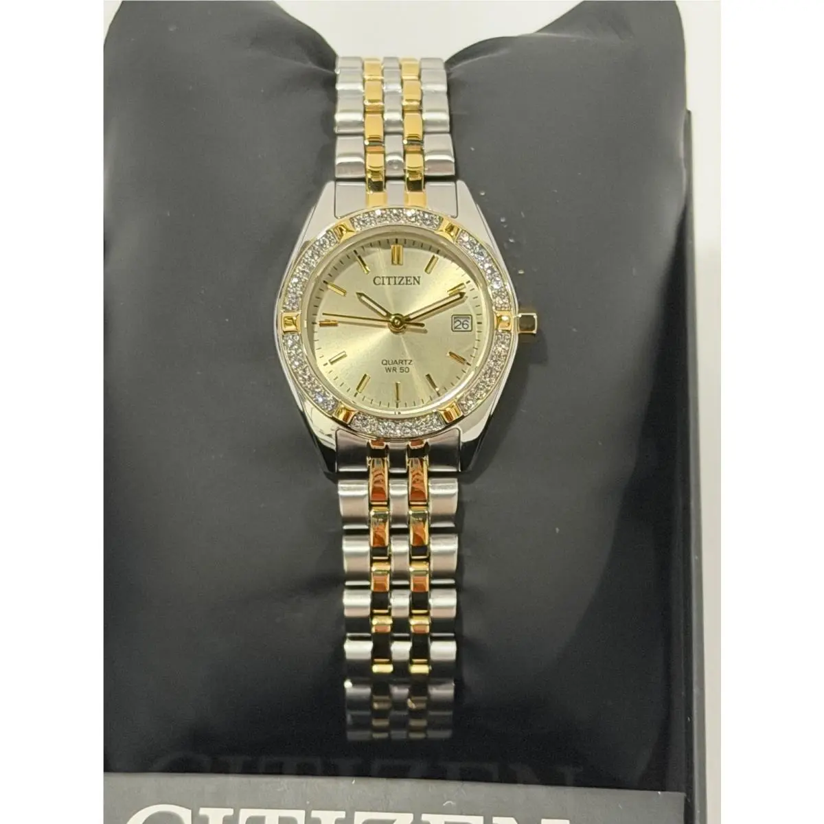 Ladies Quartz Watch EU6064-54P Gold Dial Two Tone Stainless Crystals by Citizen