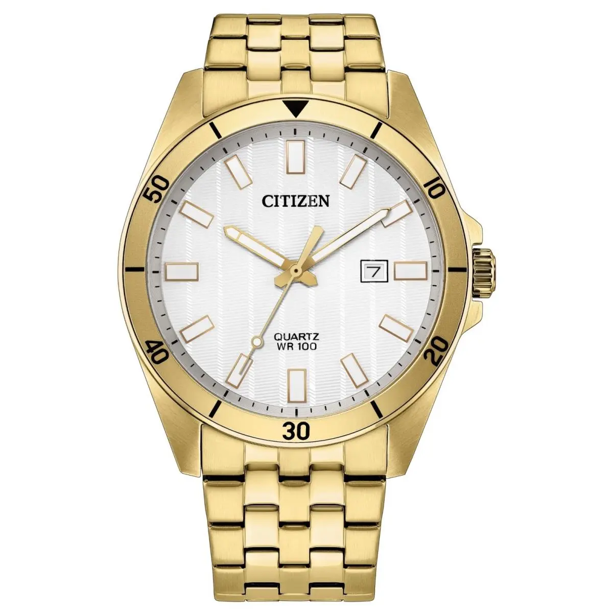 Mens Quartz Gold Tone Stainless Steel White Dial Date Watch BI5053-56A by Citizen