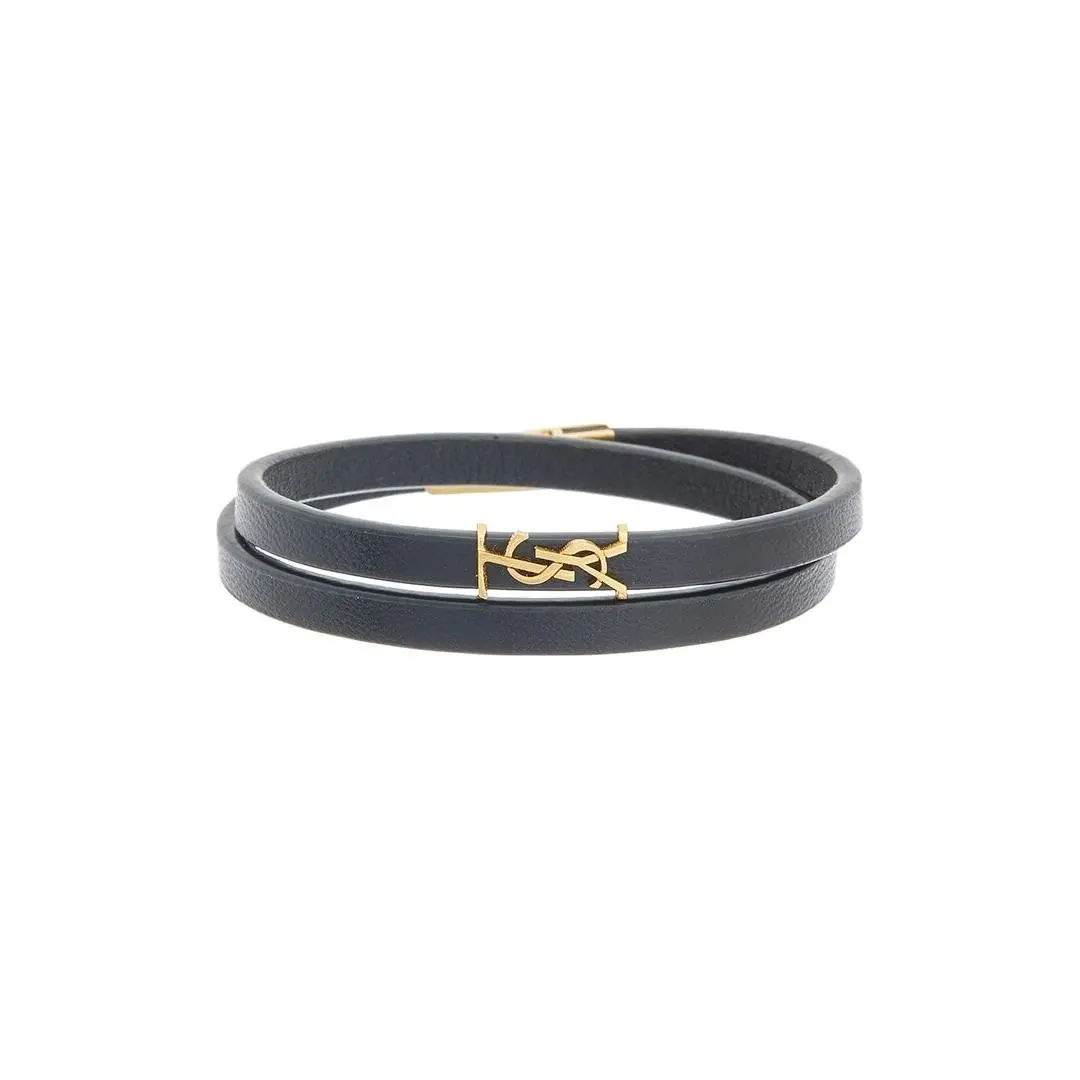 Saint Laurent Cassandre Double Wrap Leather Bracelet Women`s by Yves Saint Laurent