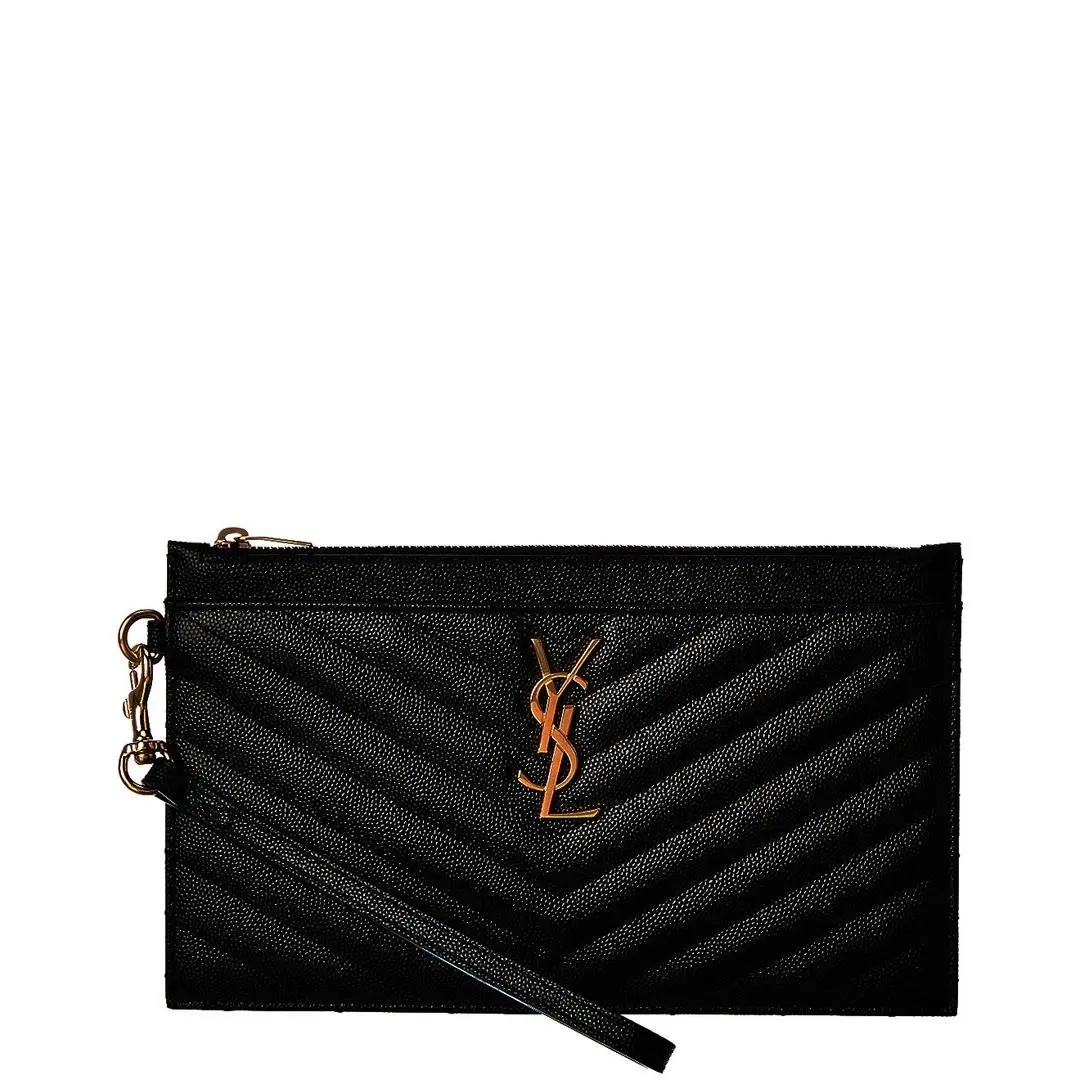 Saint Laurent Monogram Quilted Leather Clutch Women`s Black by Yves Saint Laurent