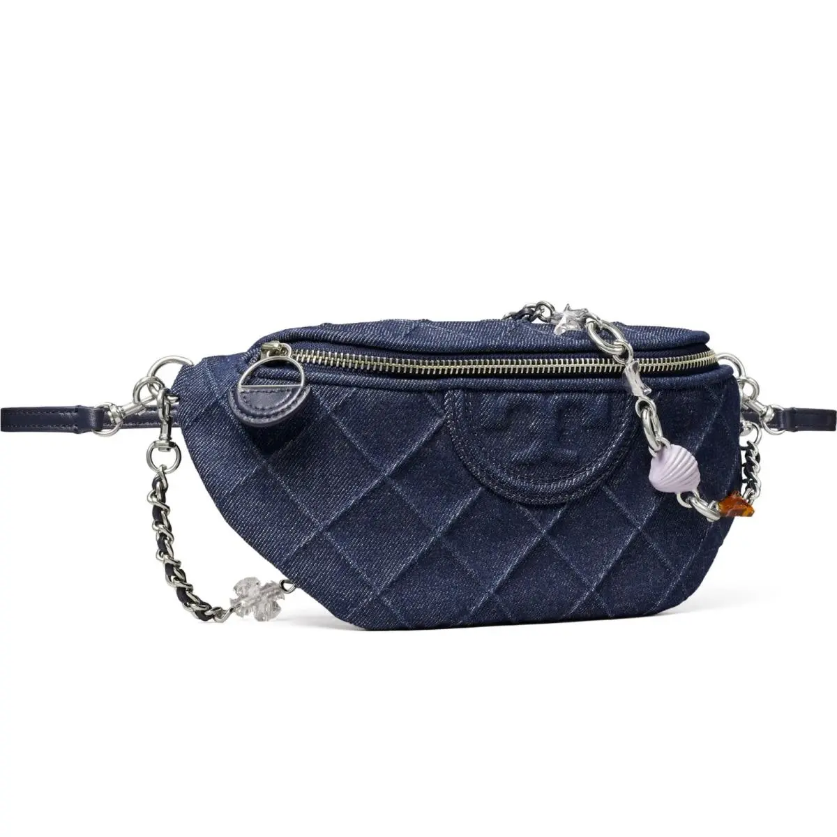 Fleming Soft Quilted Denim Charm Belt Bag IN Blue by Tory Burch