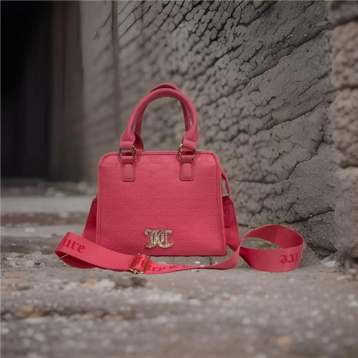 Juicy Couture Pink Lemonade Satchel Wallet Set JC Embossed Gold Monogram