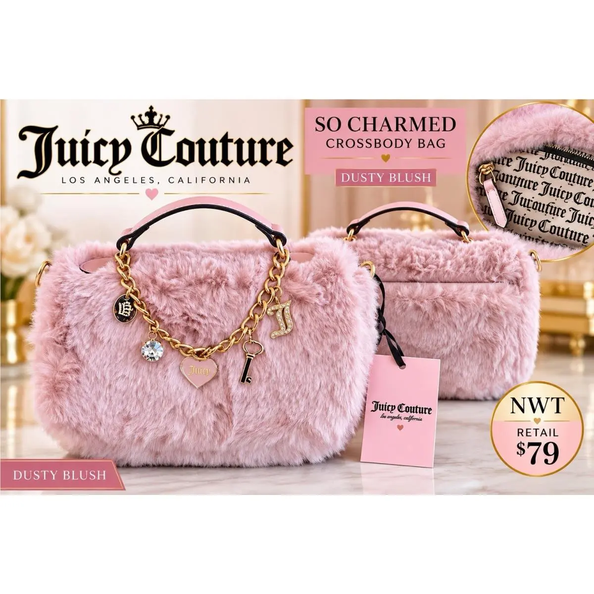 So Charmed Fur Crossbody Bag Dusty Blush Pink by Juicy Couture