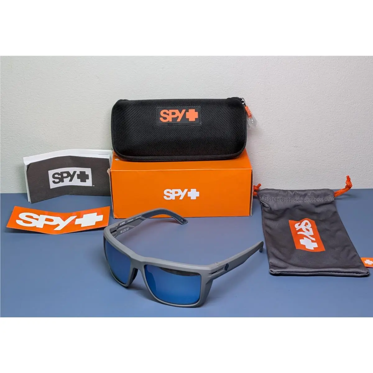 Spy+ Overhaul Ansi Z87 Polarized Sunglasses Matte Gray Blue Mirror Lens