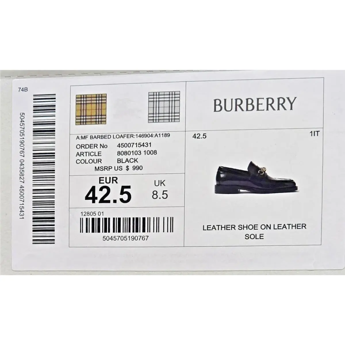 Burberry shoes - Burberry Barbed Loafer - Barbed Loafer - 8080103 - Black (UPC: 5045705190767) 5